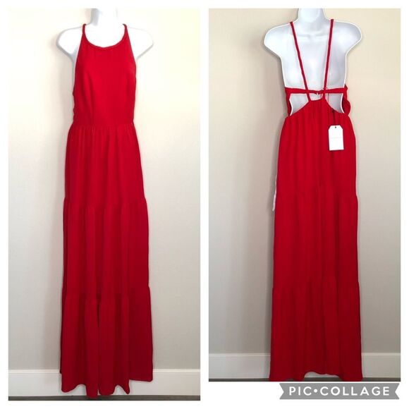 NWT DRESS THE POPULATION Asa Halter Neck Maxi Sun Dress XS - Picture 2 of 11